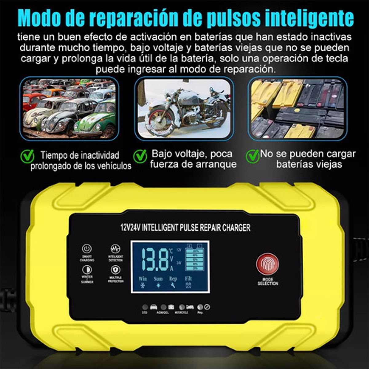 GENERICO - Cargador De Batería Inteligente Para Coche Moto Auto 12v 24v