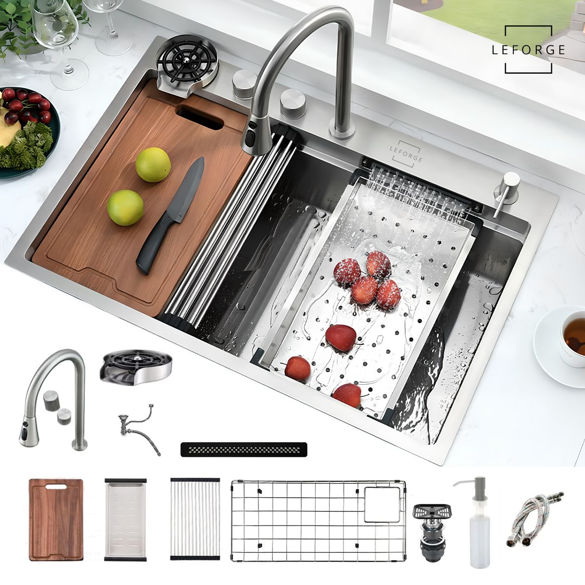 LEFORGE - Combo Lavaplatos Empotrado 75x46cm Multifuncional Acero Inoxidable