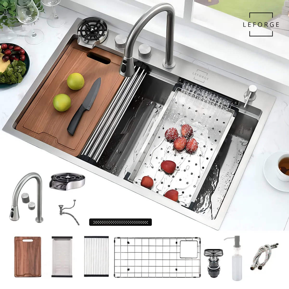 LEFORGE - Combo Lavaplatos Empotrado 75x46cm Multifuncional Acero Inoxidable