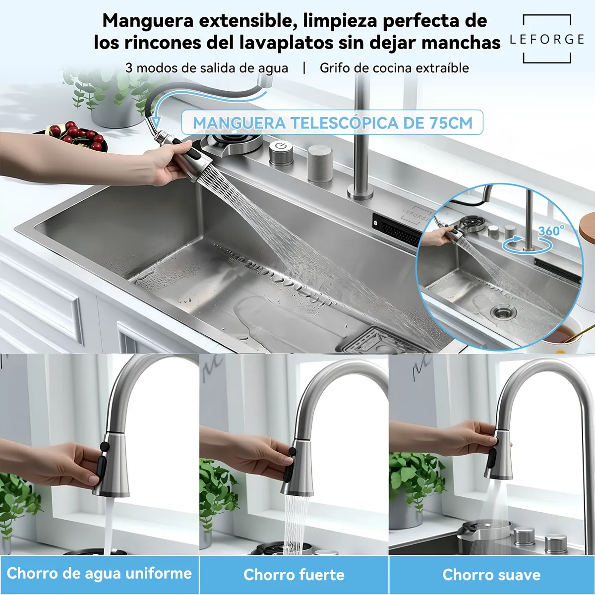 LEFORGE - Combo Lavaplatos Empotrado 75x46cm Multifuncional Acero Inoxidable