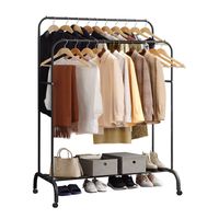 Perchero Organizador Doble Barra con Ruedas y Repis Negro