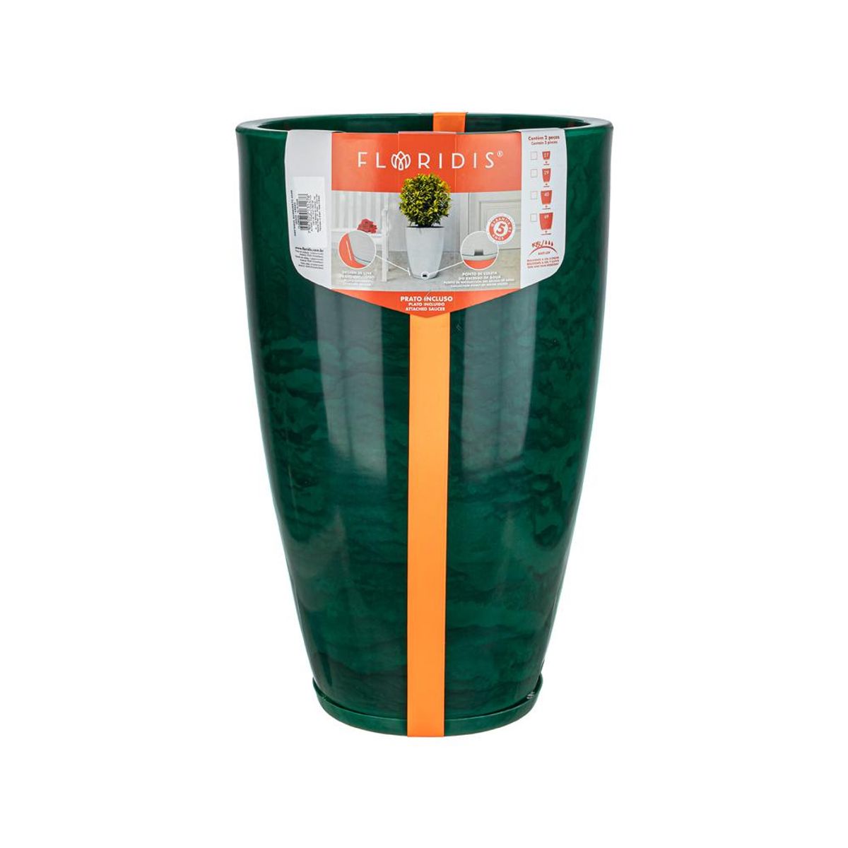 FLORIDIS - MACETERO FLORIDIS VERDE EFECTO MARMOL AMSTERDAM 65CM ALTO CON PLATO