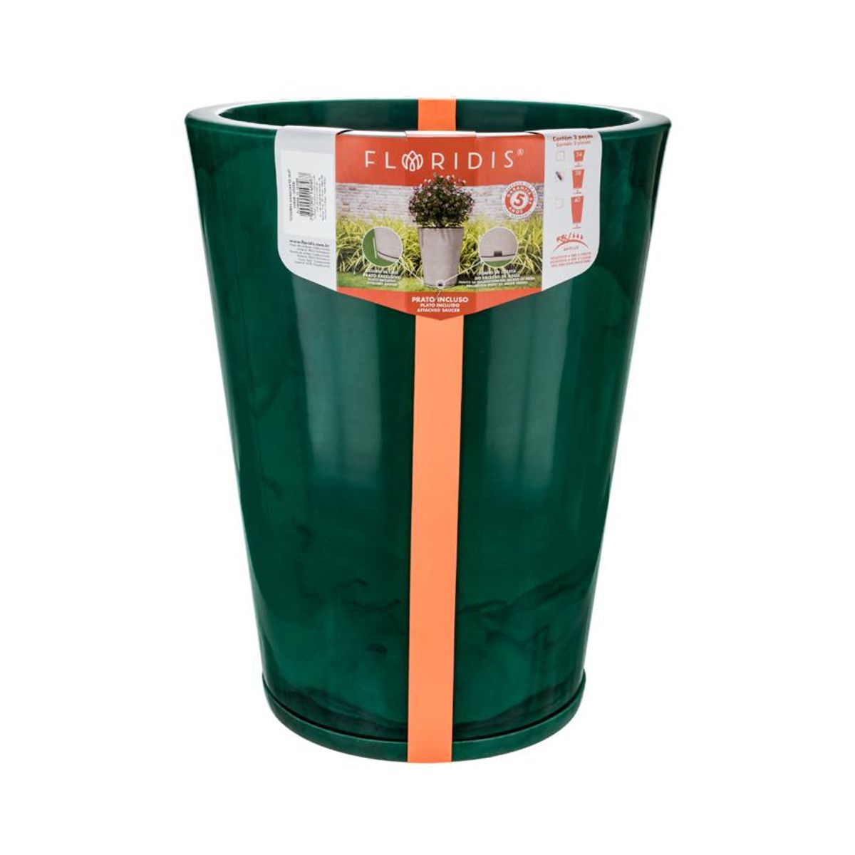 GENERICO - MACETERO FLORIDIS VERDE EFECTO MARMOL GENEBRA 57CM ALTO CON PLATO