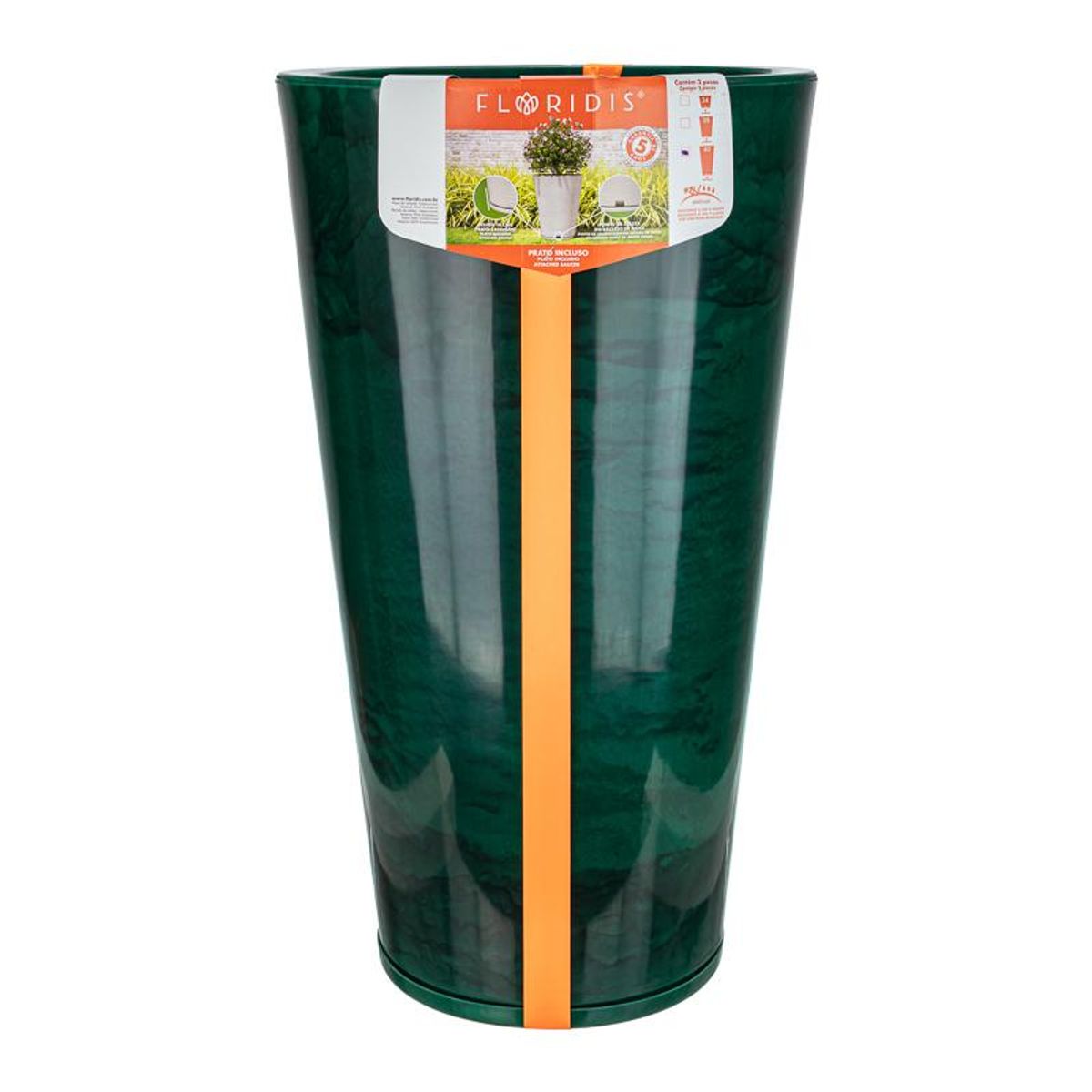 FLORIDIS - MACETERO FLORIDIS VERDE EFECTO MARMOL GENEBRA 80CM ALTO CON PLATO