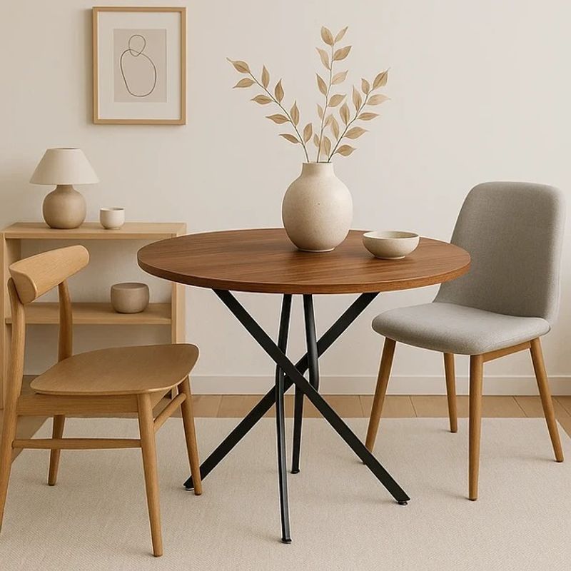 CORI CORI - Mesa de Comedor Redonda 100cm Madera Oscura Enrejada