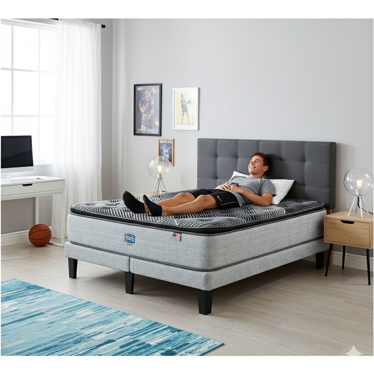 SIMMONS - CAMA EUROPEA SUNSET 2 PL  RESPALDO URBAN GRIS