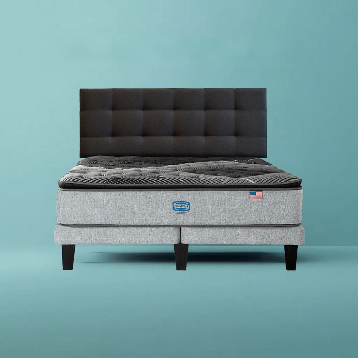 SIMMONS - CAMA EUROPEA SUNSET 2 PL  RESPALDO URBAN GRIS