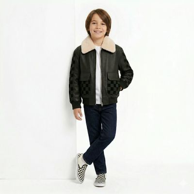 Imagen 2 del producto Cazadora De Piel Con Cuello Afelpado Y Grandes Bolsillos