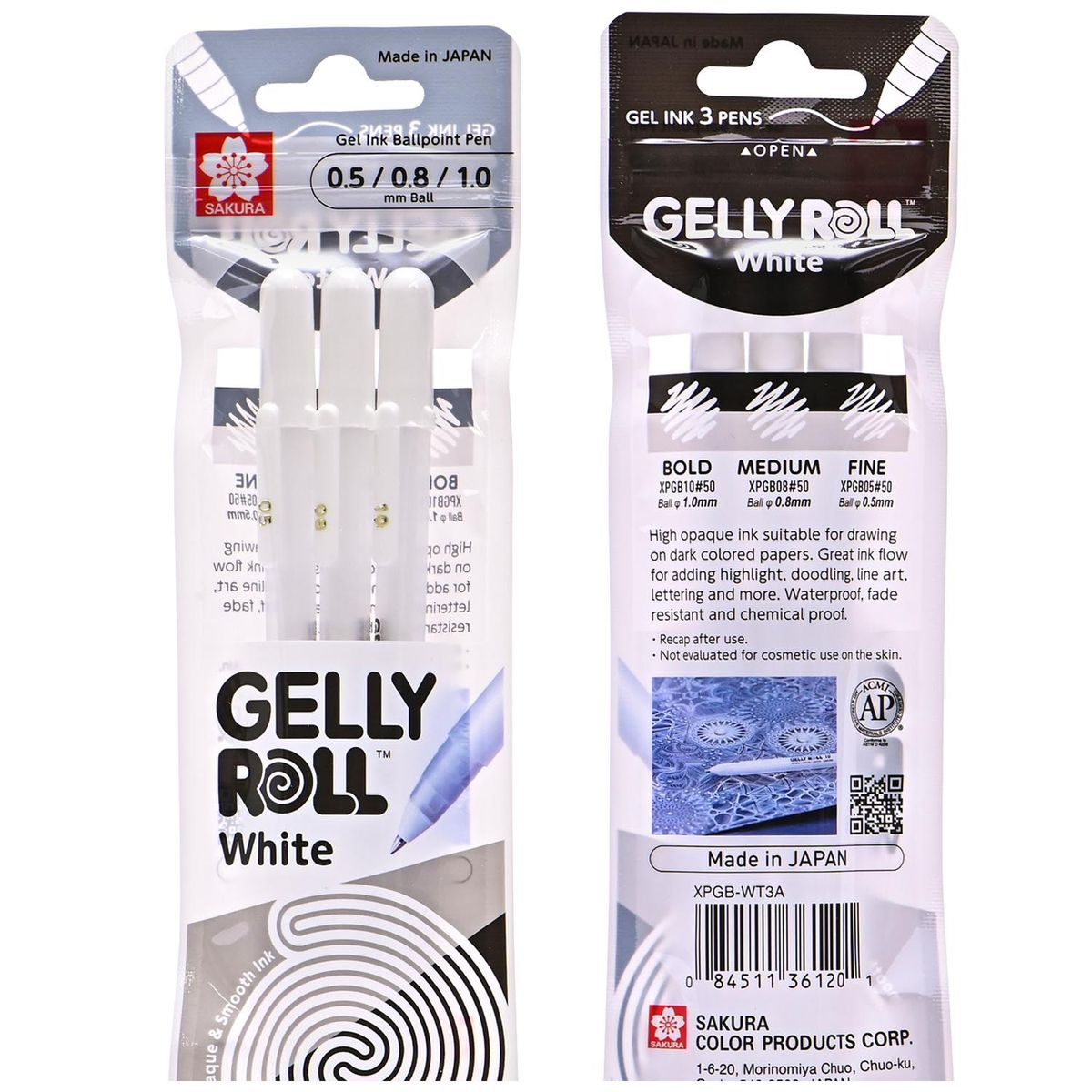 SAKURA - Set de lápices gel Gelly Roll 3 grosores Blanco