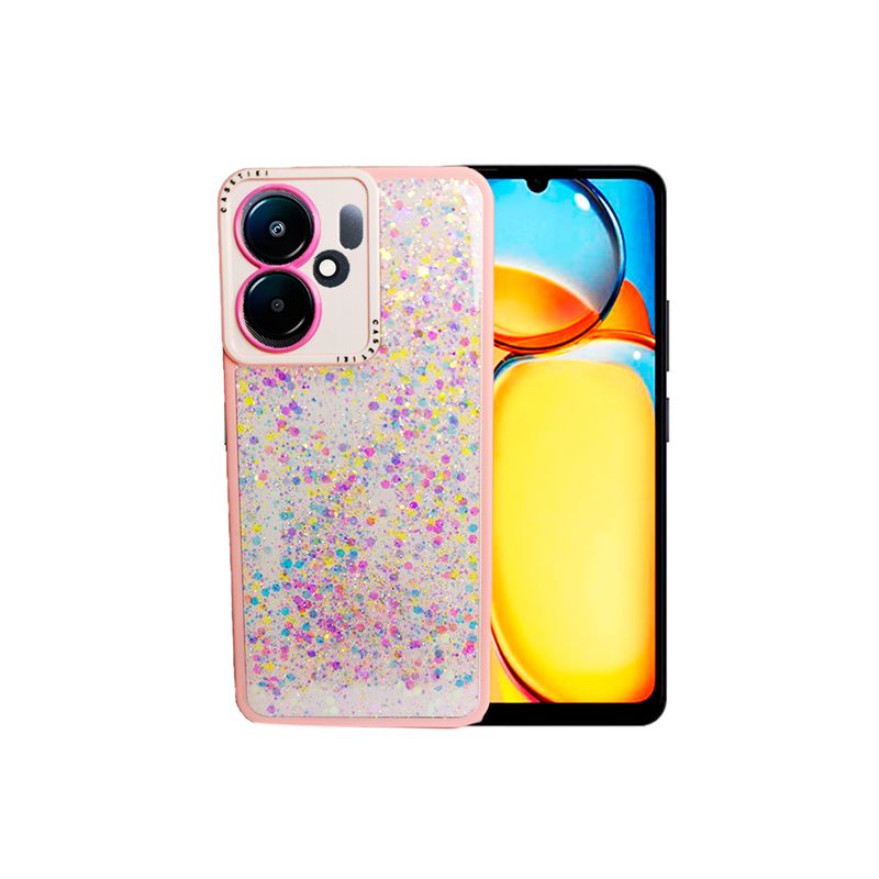 GENERICO - CARCASA PARA XIAOMI REDMI NOTE 14 GLITTER INCLUYE POP SOCKET ROSA