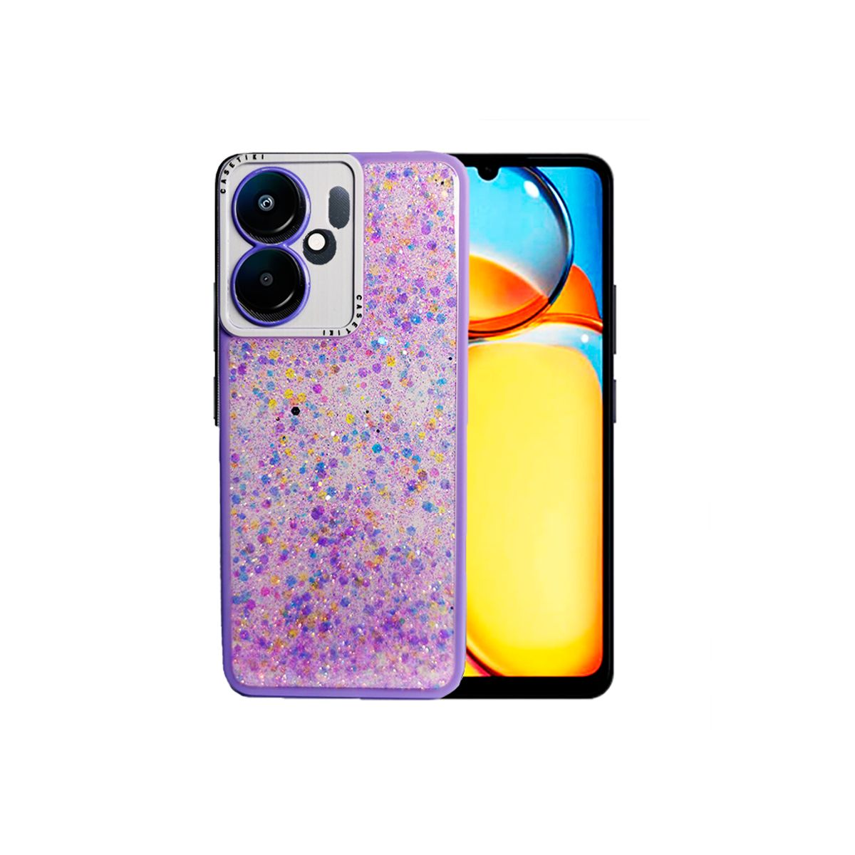 GENERICO - CARCASA PARA XIAOMI REDMI NOTE 14 GLITTER INCLUYE POP SOCKET LILA
