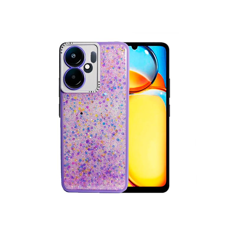 GENERICO - CARCASA PARA XIAOMI REDMI NOTE 14 GLITTER INCLUYE POP SOCKET LILA