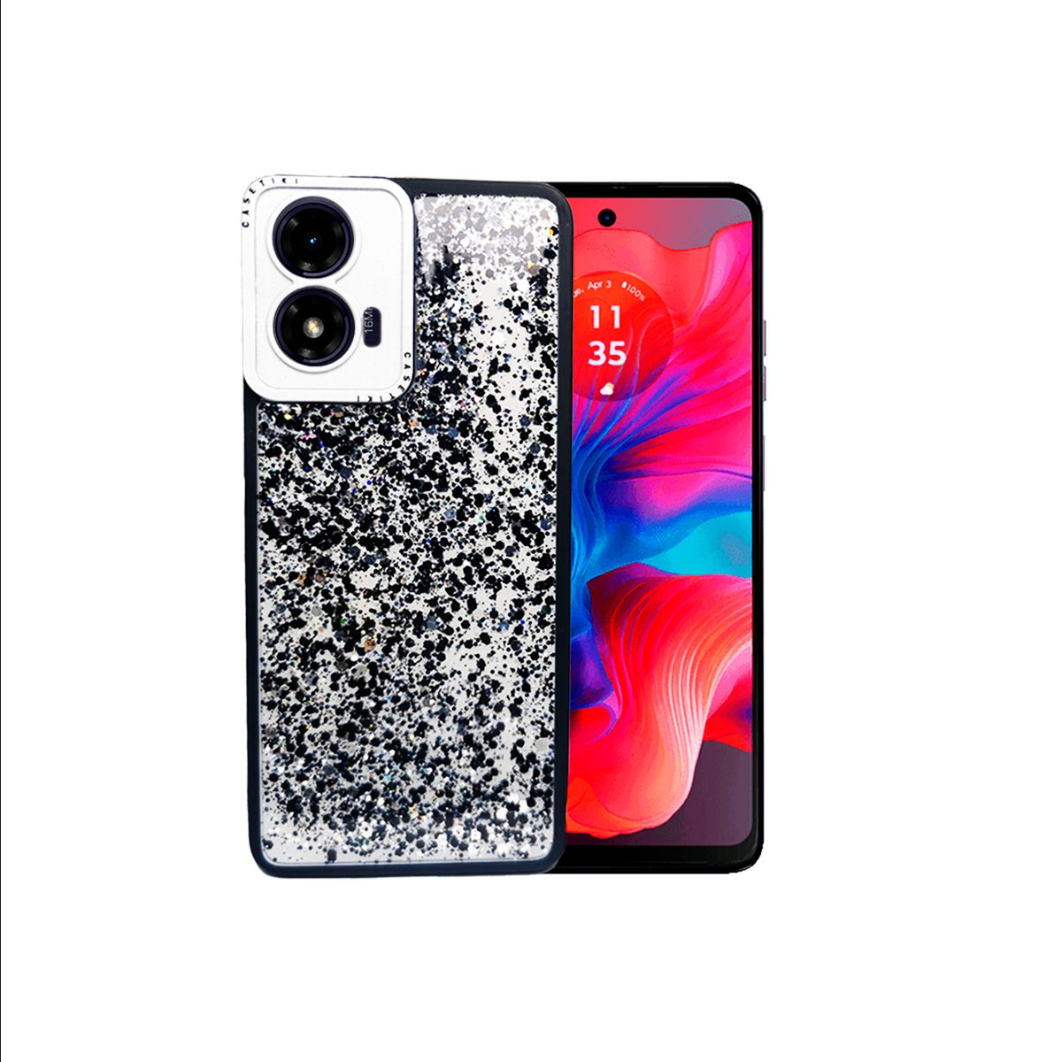 GENERICO - CARCASA PARA XIAOMI REDMI NOTE 14 GLITTER INCLUYE POP SOCKET NEGRO