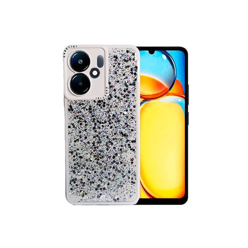 GENERICO - CARCASA PARA XIAOMI REDMI NOTE 14 GLITTER INCLUYE POP SOCKET BLANCO