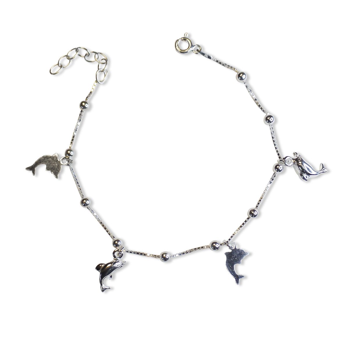 COGGIOLA - Pulsera Delfines y Bolitas Cadena Veneciana Plata Fina 925