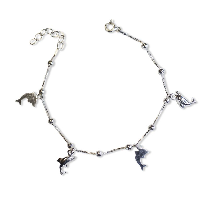 ANDREA COGGIOLA JOYAS - Pulsera Delfines y Bolitas Cadena Veneciana Plata Fina 925