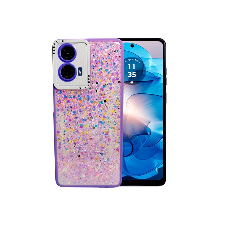 GENERICO - CARCASA PARA MOTOROLA G24 POWER GLITTER INCLUYE POP SOCKET LILA