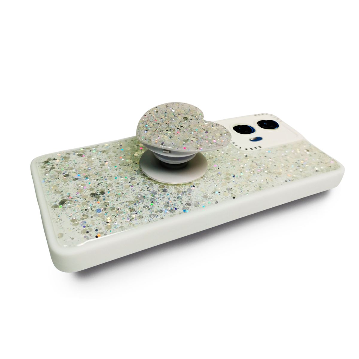 GENERICO - CARCASA PARA MOTOROLA G24 POWER GLITTER INCLUYE POP SOCKET BLANCO