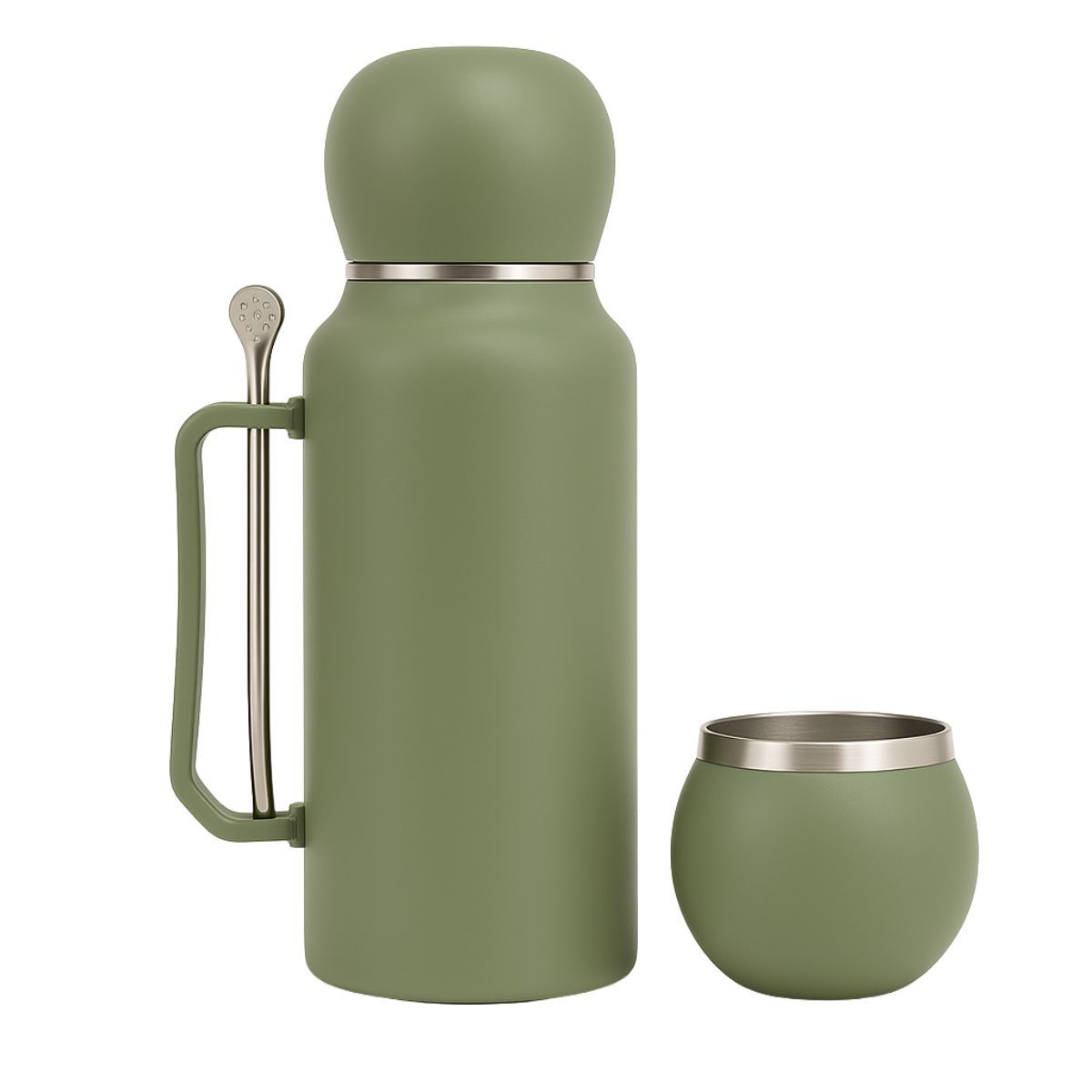 BAZUCA - Termo Mate 1.3 Litros Acero Inoxidable + Mate Y Bombilla Verde