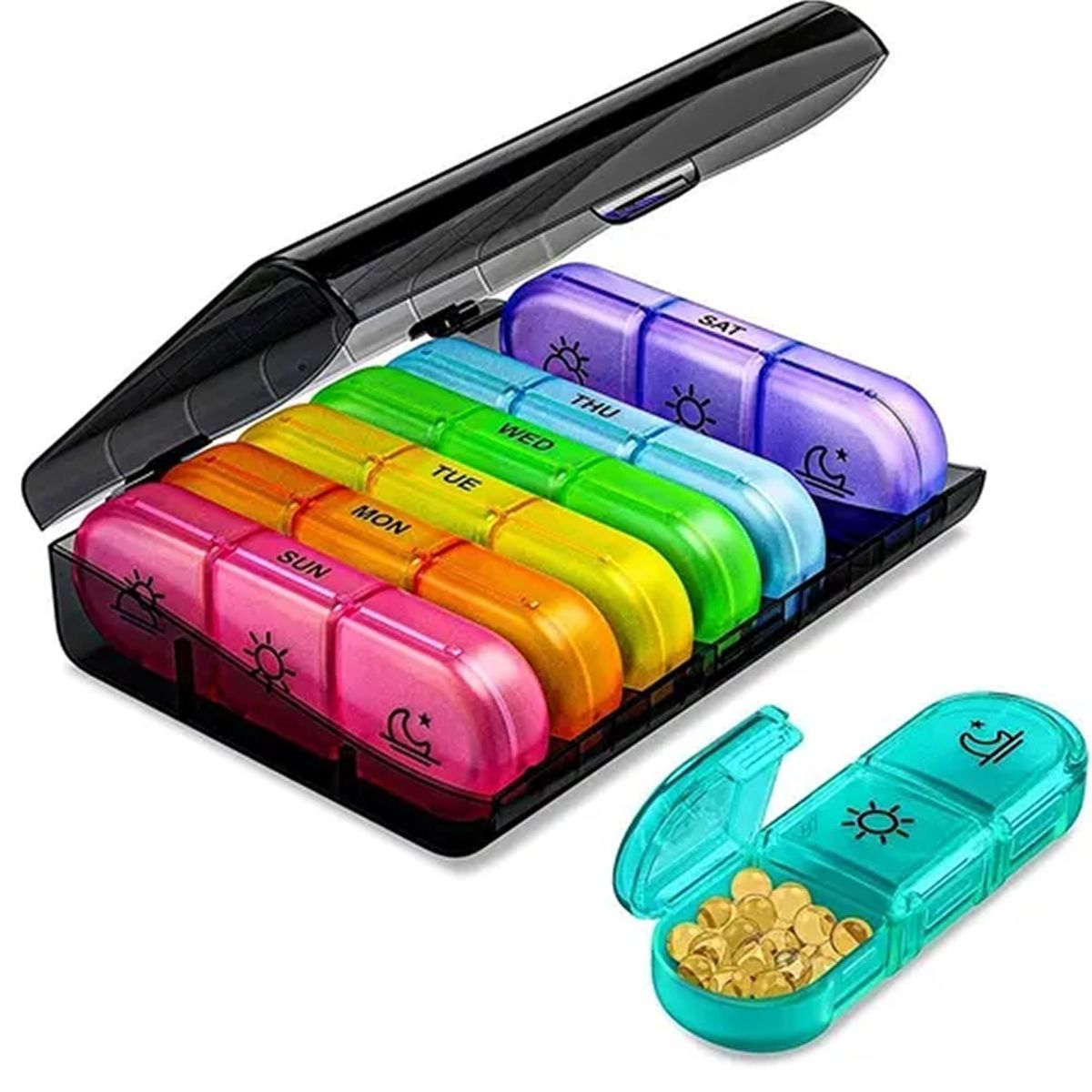 OFERTABKN - Pastillero Semanal Organizador Portátil 3 Tomas 7 Dias Multicolor
