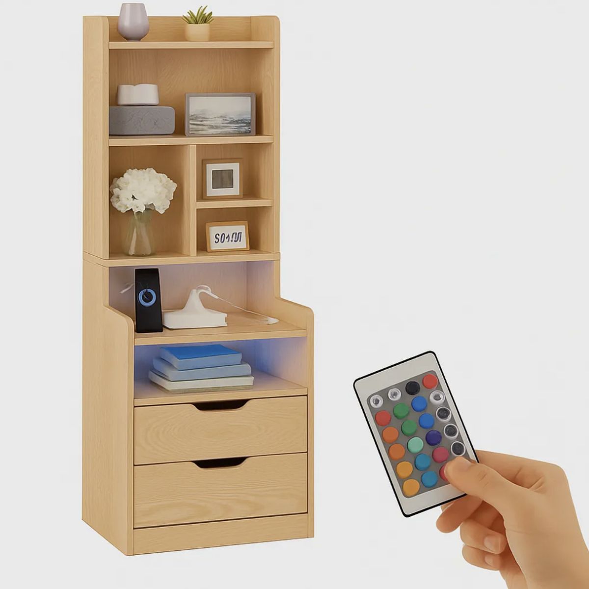 HOMER DESIGN - Velador Alto 127x35x45cm Con Luz Enchufe Y Estante 2 Tiras