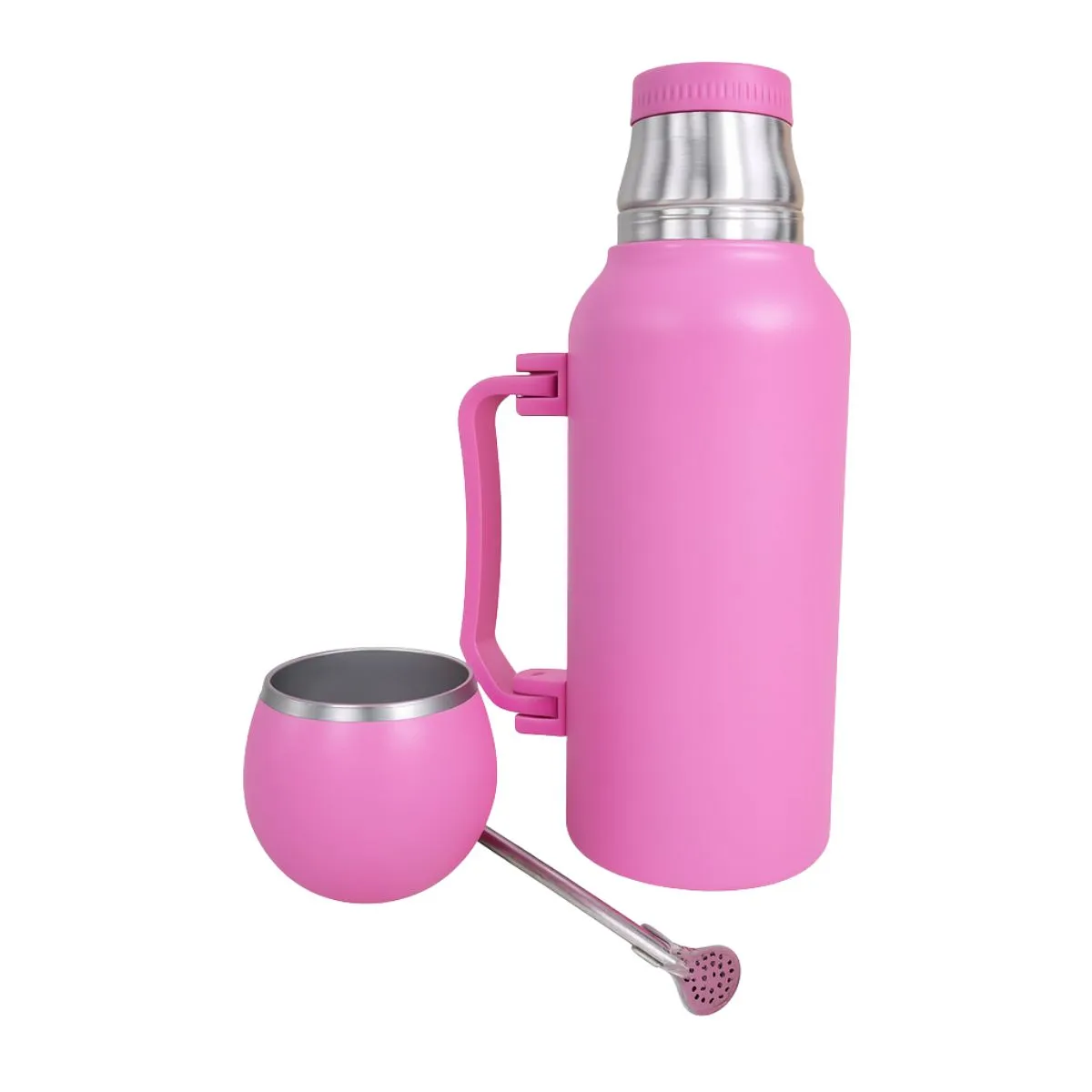 BAZUCA - Termo Mate 1.3 Litros Acero Inoxidable + Mate Y Bombilla Rosado