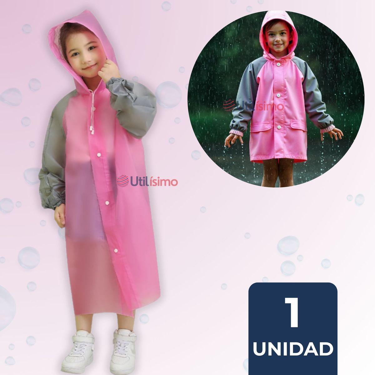 LINE - Poncho Niña Impermeable Plástico Rosado