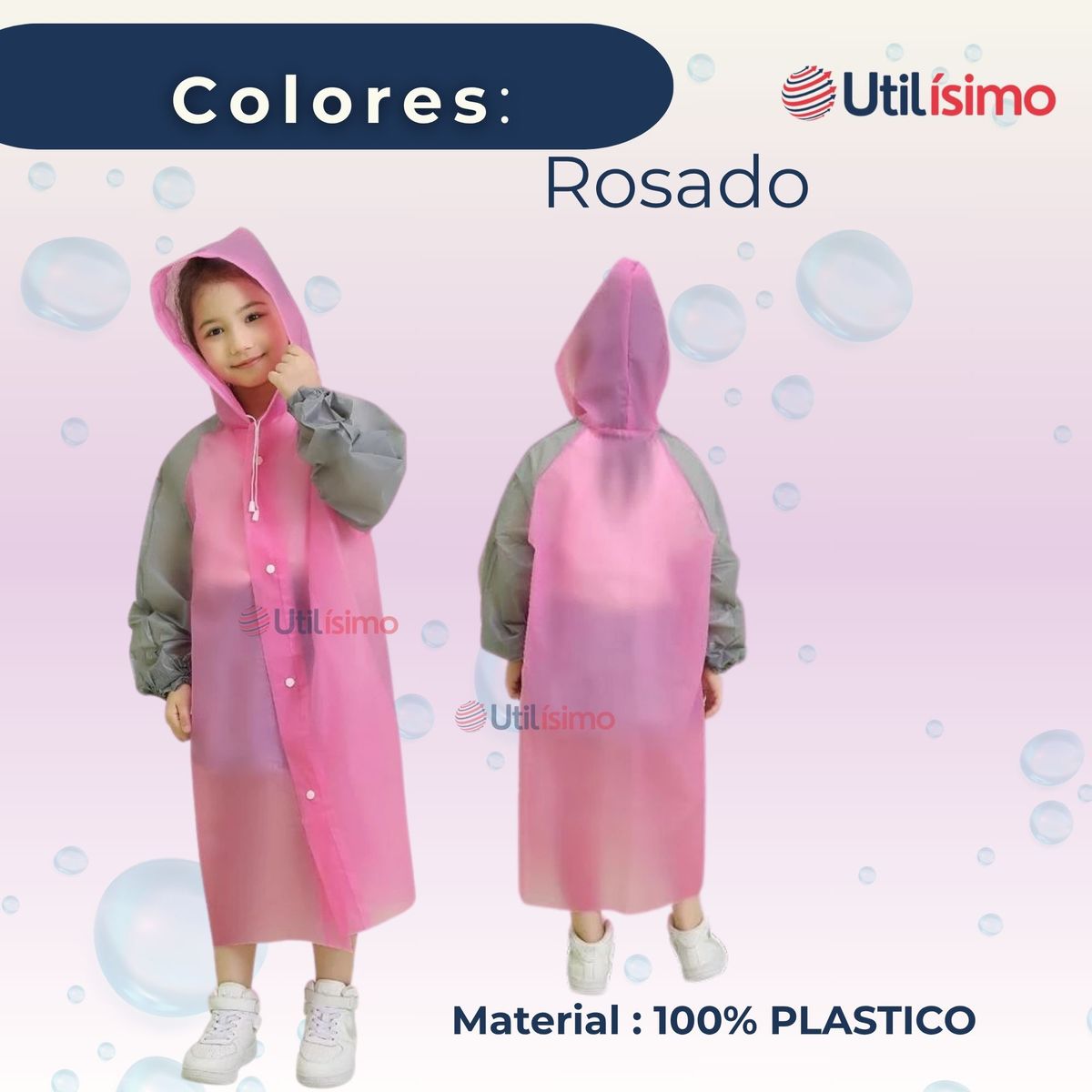 LINE - Poncho Niña Impermeable Plástico Rosado