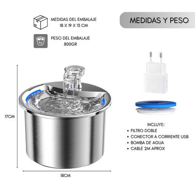 Imagen 2 del producto Filtro Fuente Bebedero Agua Gato Perros Acero Inoxidable