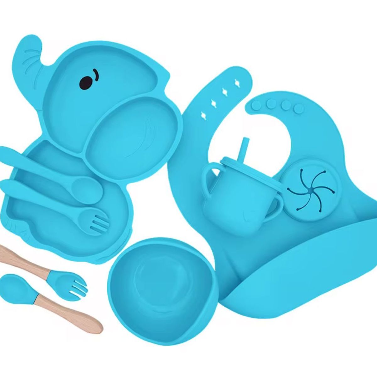 GENERICO - Set Alimentacion  Bebe 10 Piezas Antidesliz Elefante