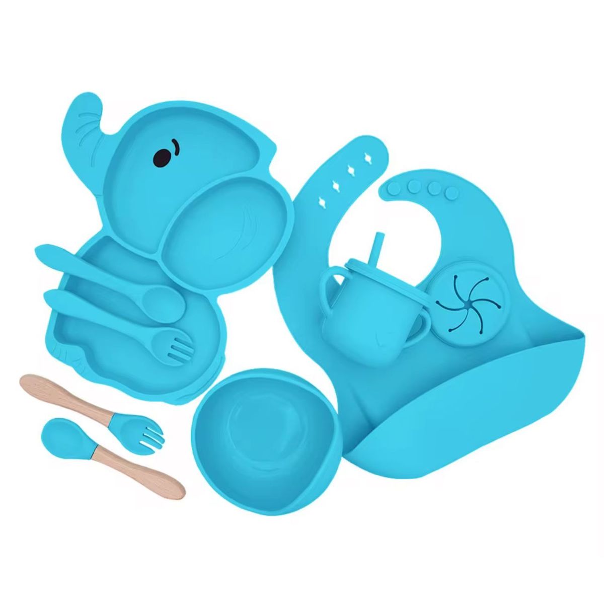 GENERICO - Set Alimentacion  Bebe 10 Piezas Antidesliz Elefante