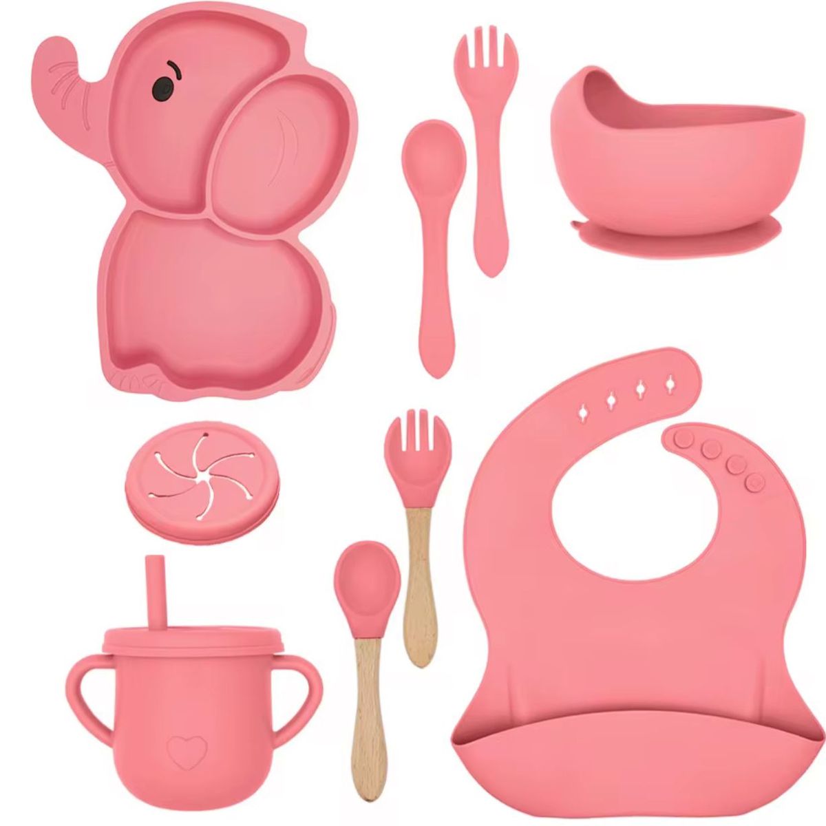 GENERICO - Set Alimentacion  Bebe 10 Piezas Antidesliz Elefante