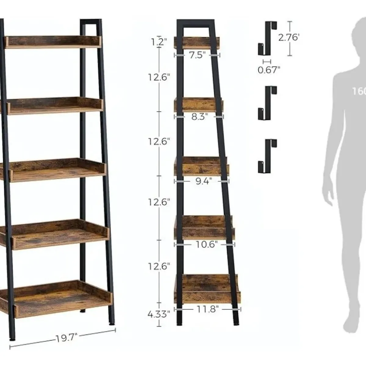 MUNDO MAGIA - Estante Repisas De 5 Niveles Marrón Rústico 160x50x30cm