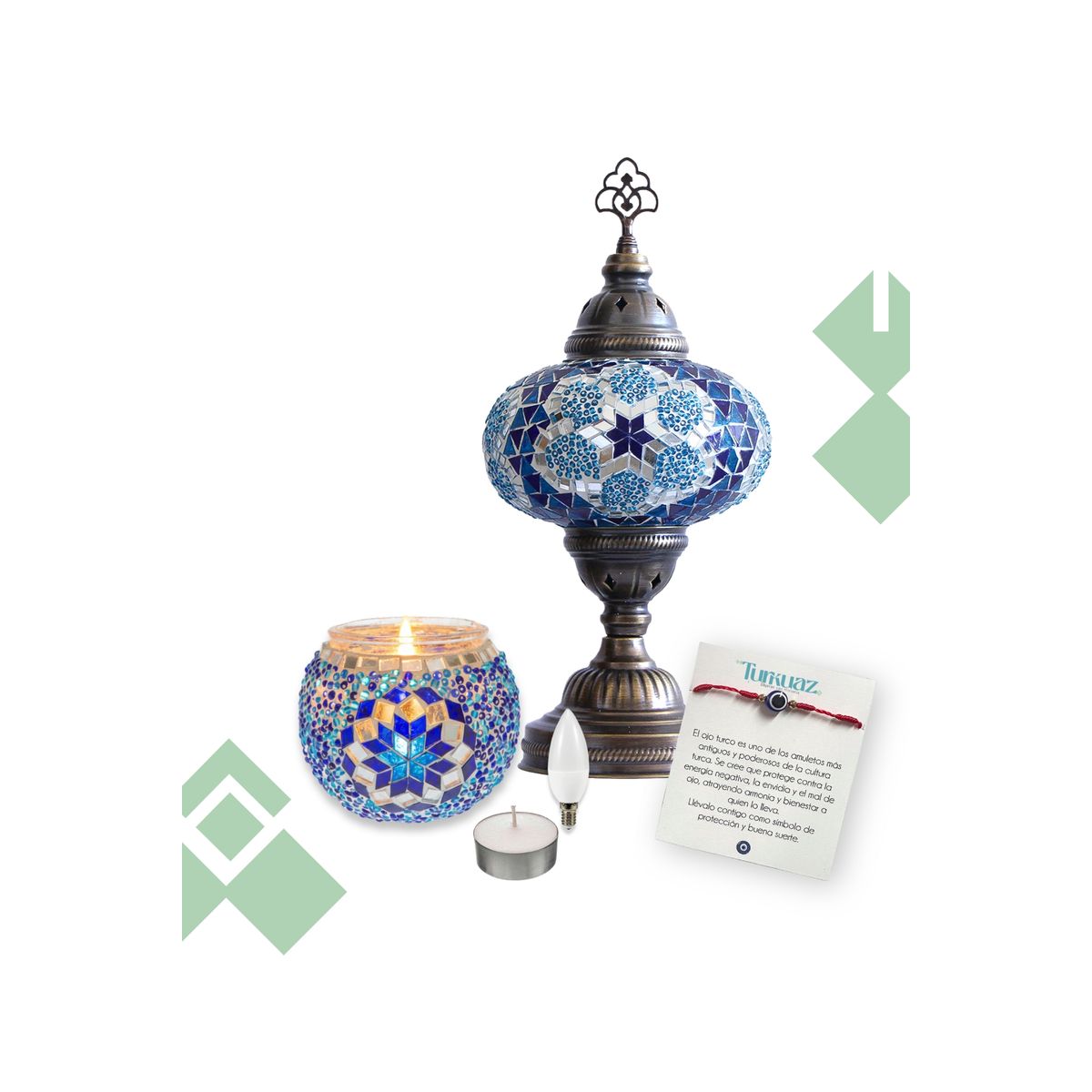 Pack Mavi: Lámpara de mesa M + Portavela + Ampolleta y velita de regalo, marca TURKUAZ - Foto Principal