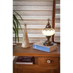 TURKUAZ - Lámpara turca de mesa M craquelada blanca