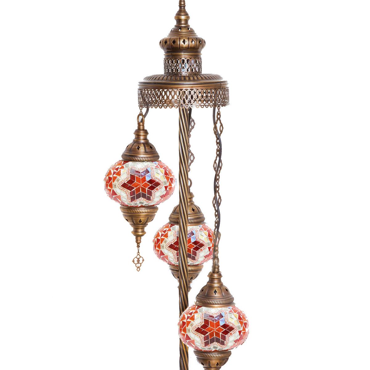 TURKUAZ - Lámpara turca de pie de 3 esferas S Cicek naranja