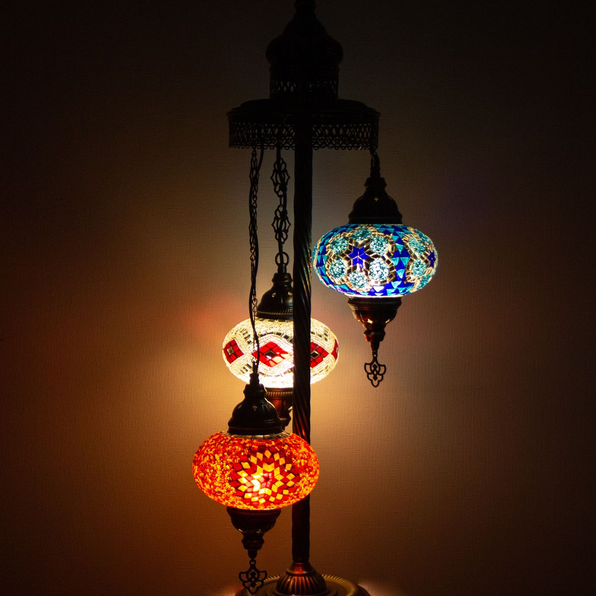 TURKUAZ - Lámpara turca de pie de 3 esferas M mix