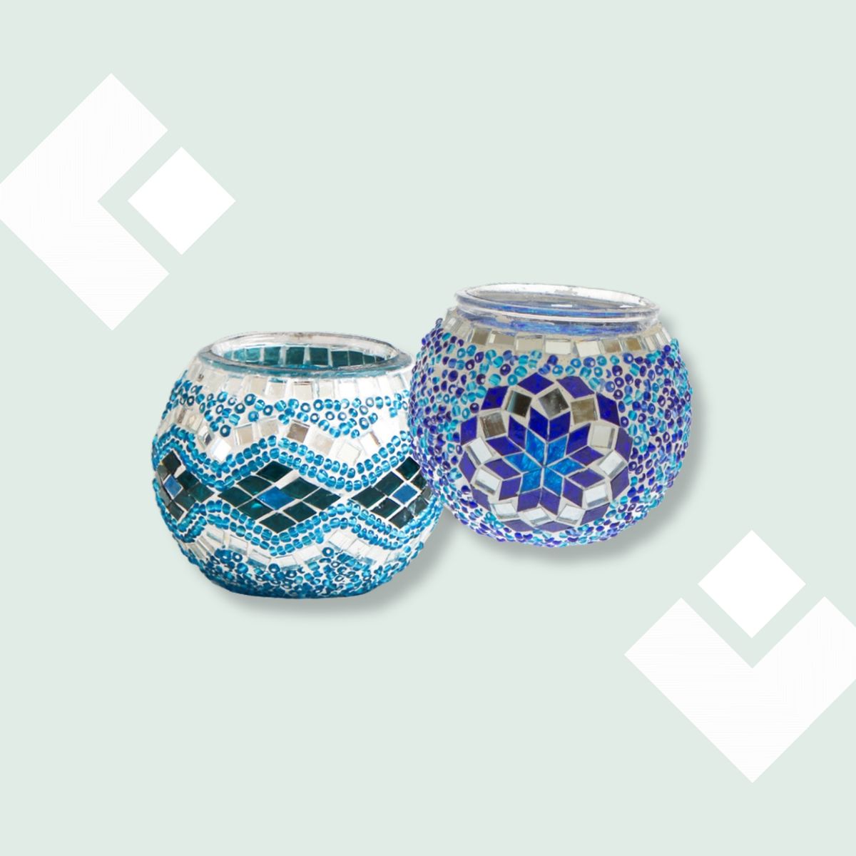 TURKUAZ - Par de portavelas simples azul y turquesa