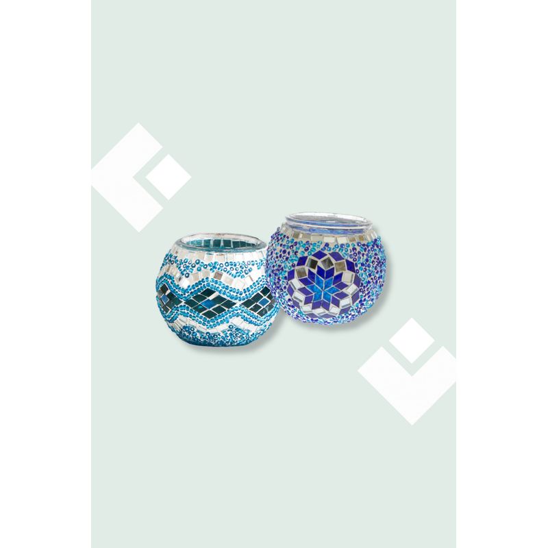 TURKUAZ - Par de portavelas simples azul y turquesa