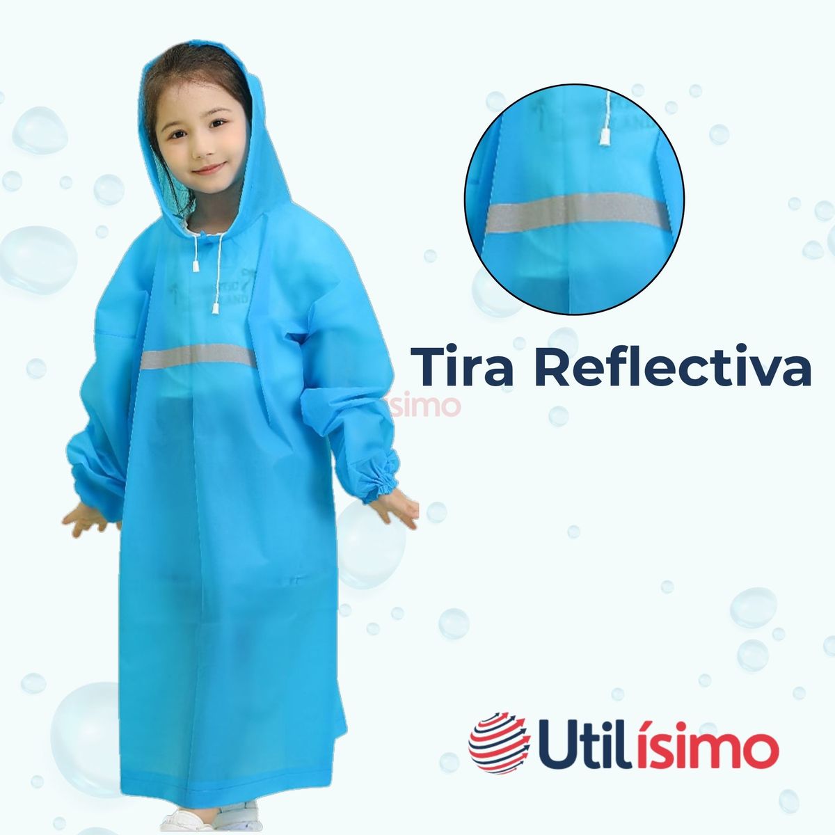 LINE - Poncho Impermeable Niño Tiras reflectantes Azul