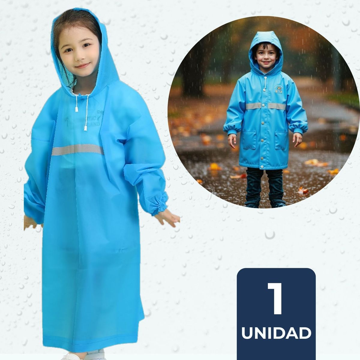 LINE - Poncho Impermeable Niño Tiras reflectantes Azul