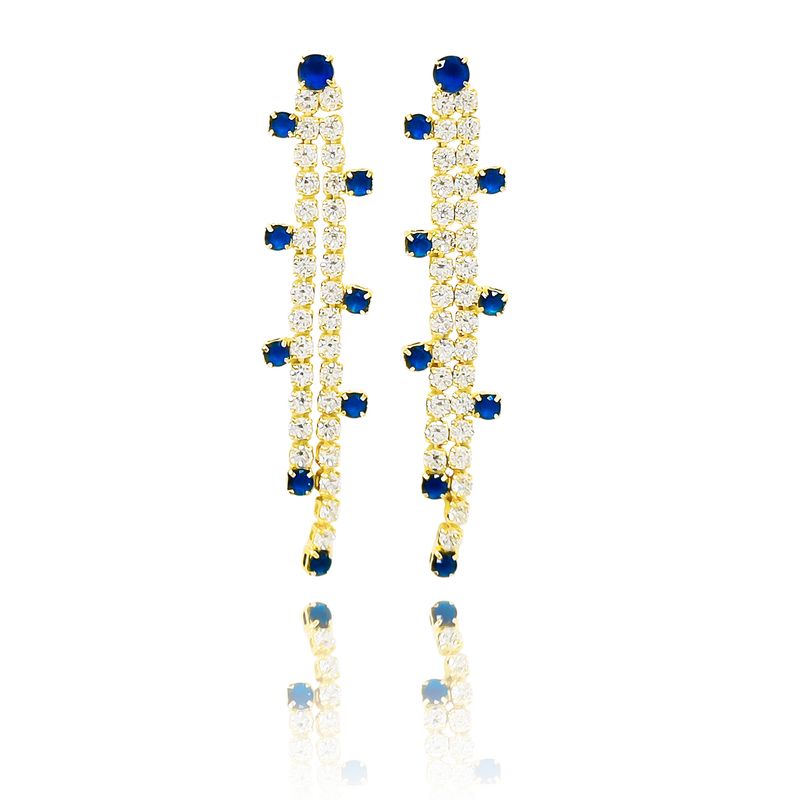 ANDREA COGGIOLA JOYAS - Aros Largo Colgante Circón Blanco Azul Enchapado Oro 18K