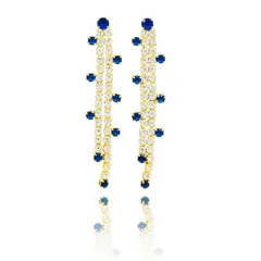 ANDREA COGGIOLA JOYAS - Aros Largo Colgante Circón Blanco Azul Enchapado Oro 18K