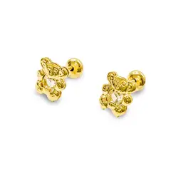 ANDREA COGGIOLA JOYAS - Aros Bebé Niña Oso Circón Blanco Enchapado Oro 18K