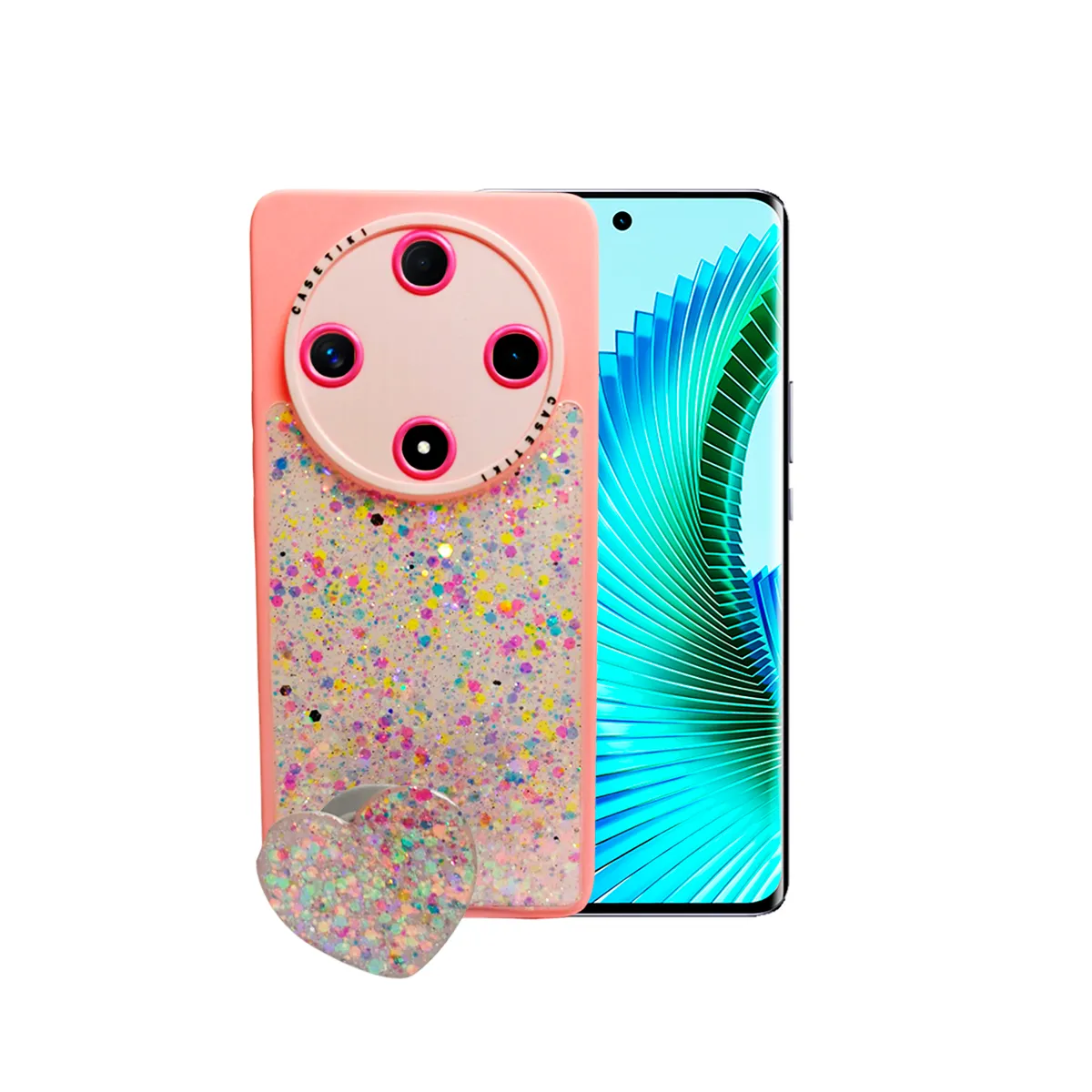 GENERICO - CARCASA PARA HONOR MAGIC 6 LITE GLITTER INCLUYE POP SOCKET ROSA