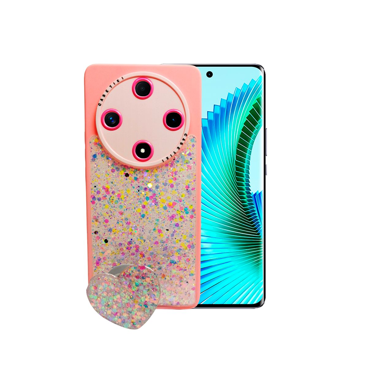 GENERICO - CARCASA PARA HONOR MAGIC 6 LITE GLITTER INCLUYE POP SOCKET ROSA