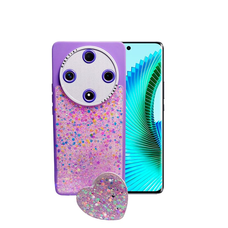 GENERICO - CARCASA PARA HONOR MAGIC 6 LITE GLITTER INCLUYE POP SOCKET LILA