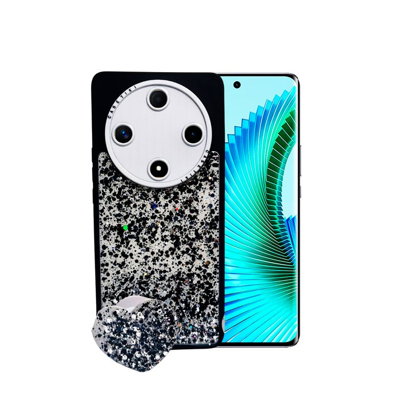 GENERICO - CARCASA PARA HONOR MAGIC 6 LITE GLITTER INCLUYE POP SOCKET NEGRO