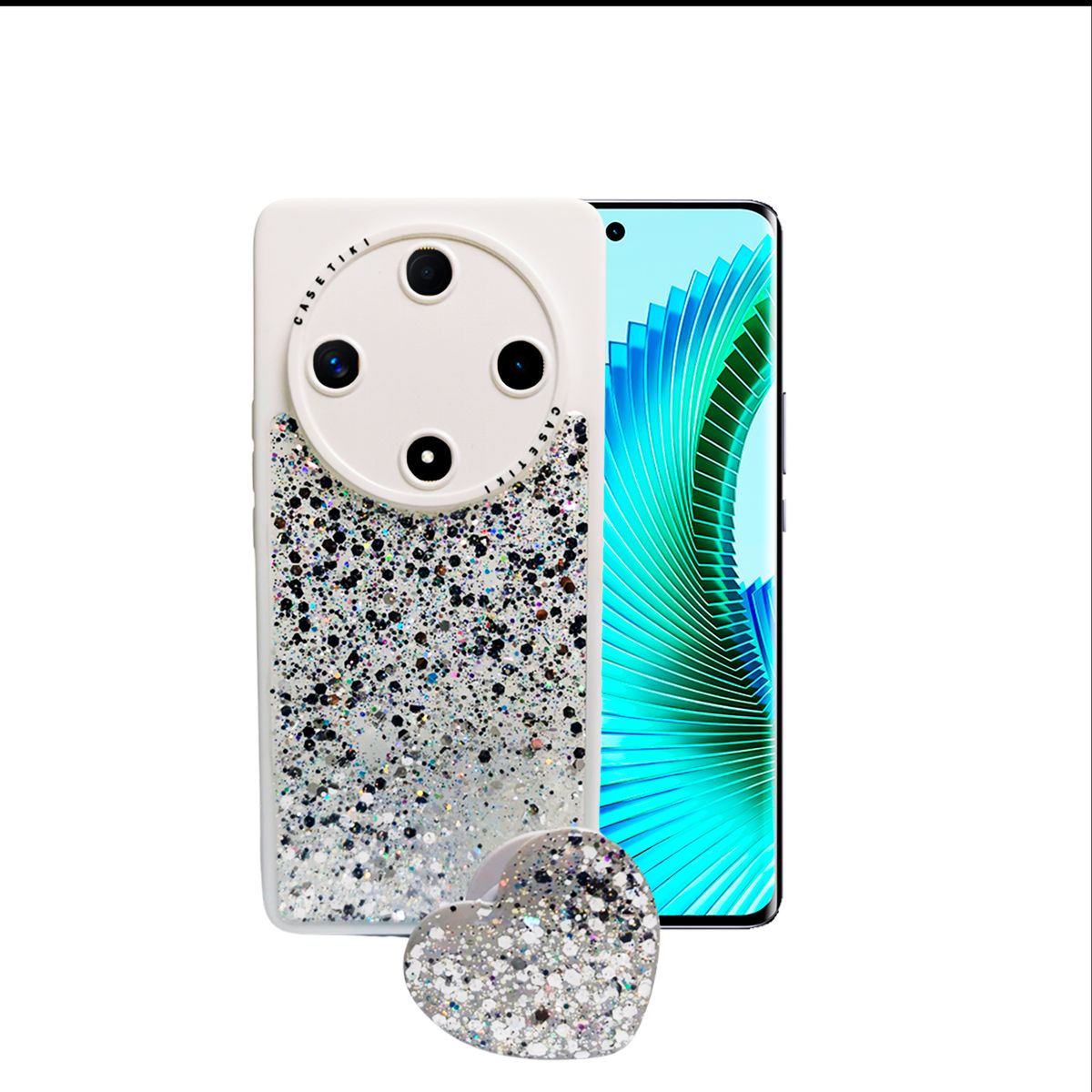 GENERICO - CARCASA PARA HONOR MAGIC 6 LITE GLITTER INCLUYE POP SOCKET BLANCO