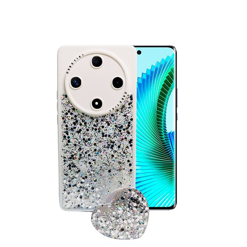 GENERICO - CARCASA PARA HONOR MAGIC 6 LITE GLITTER INCLUYE POP SOCKET BLANCO